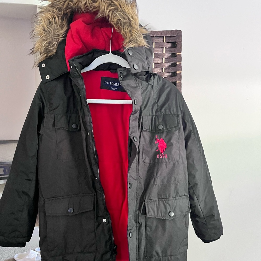 U.S. Polo Assn. Black Parka with Red Interior